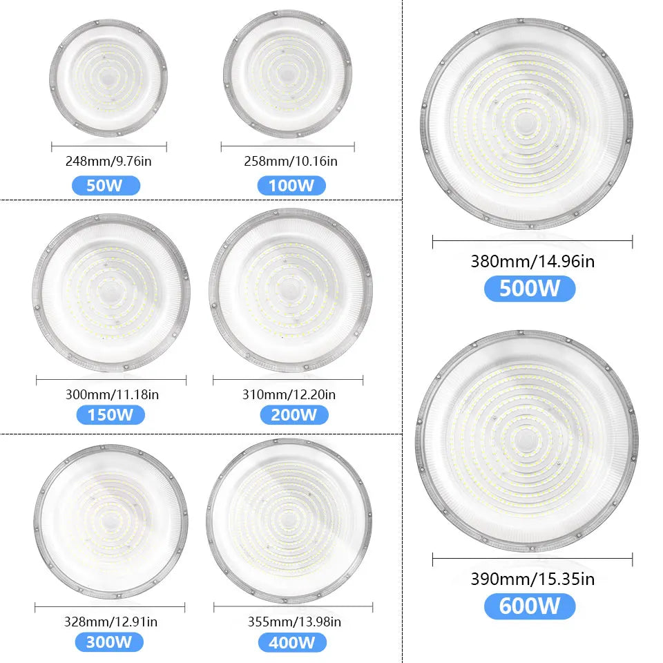 UFO LED High Bay Light 50W 100W 150W 200W 300W 400W 500W 600W IP66 AC85-265V 6500K