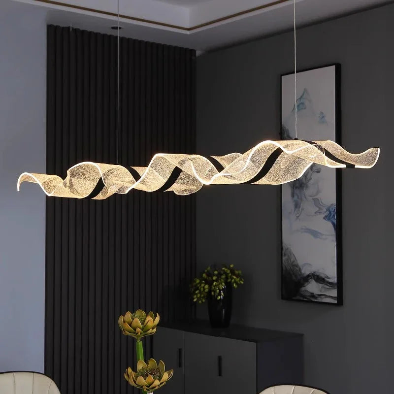 Modern Linear LED Pendant Chandelier 30-80W Gold Ironware Acrylic 4-Mode AC 90-265V