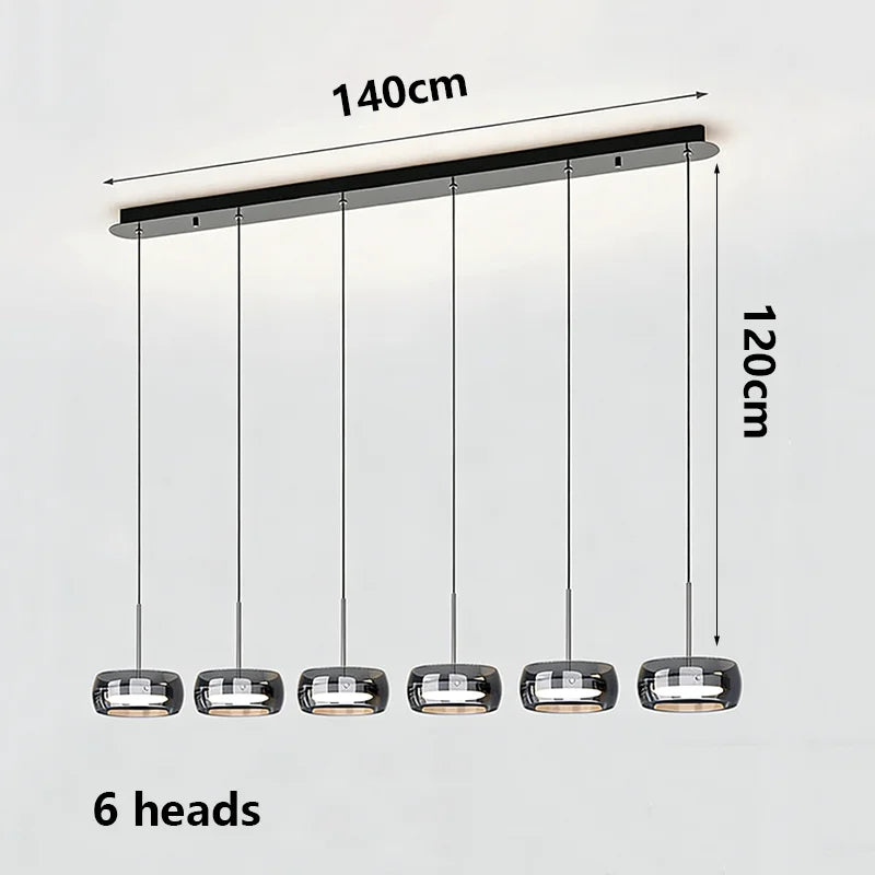 Modern Multi-Head Glass Pendant Light 1 3 4 Heads 5-60W Ironware Dimmable AC 90-265V