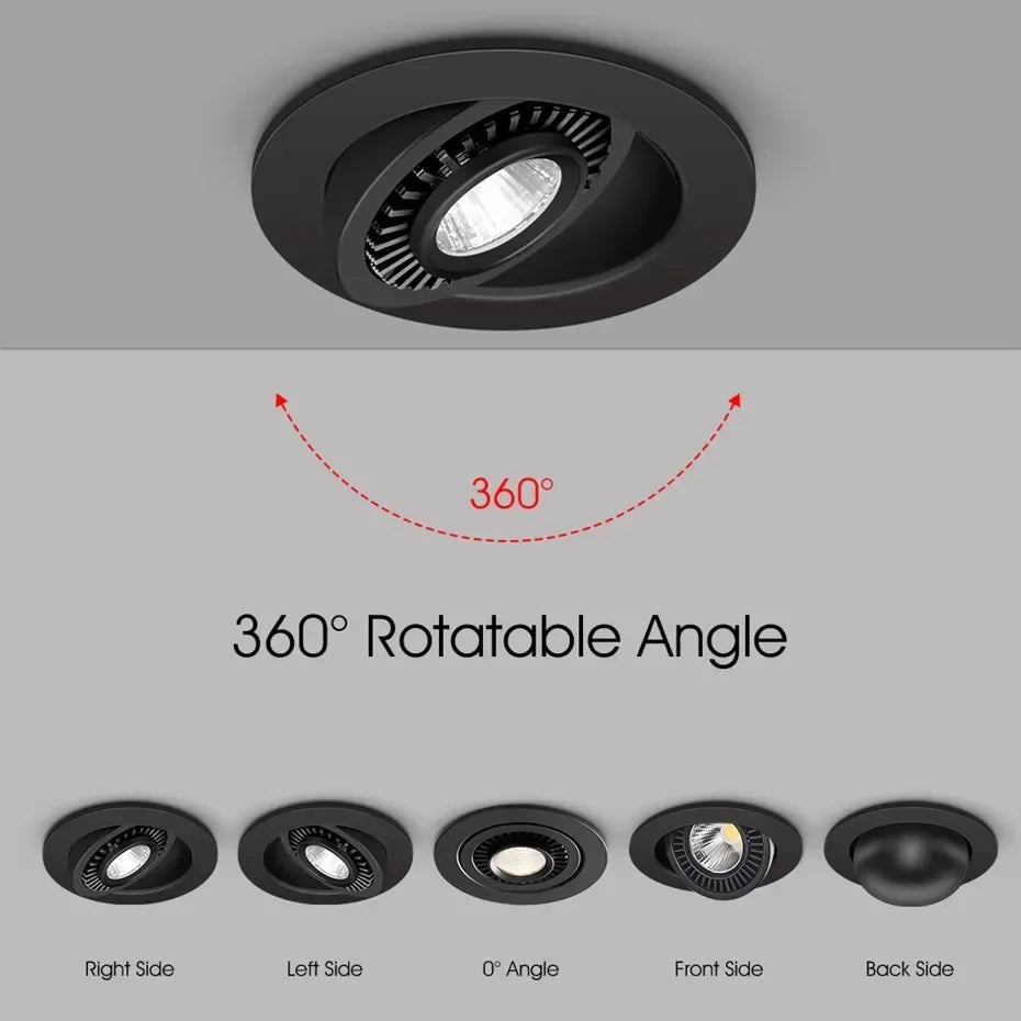 5W-18W Angle-Adjustable COB LED Recessed Downlight 360° Epistar CRI 90+ 110lm/W AC 85-265V