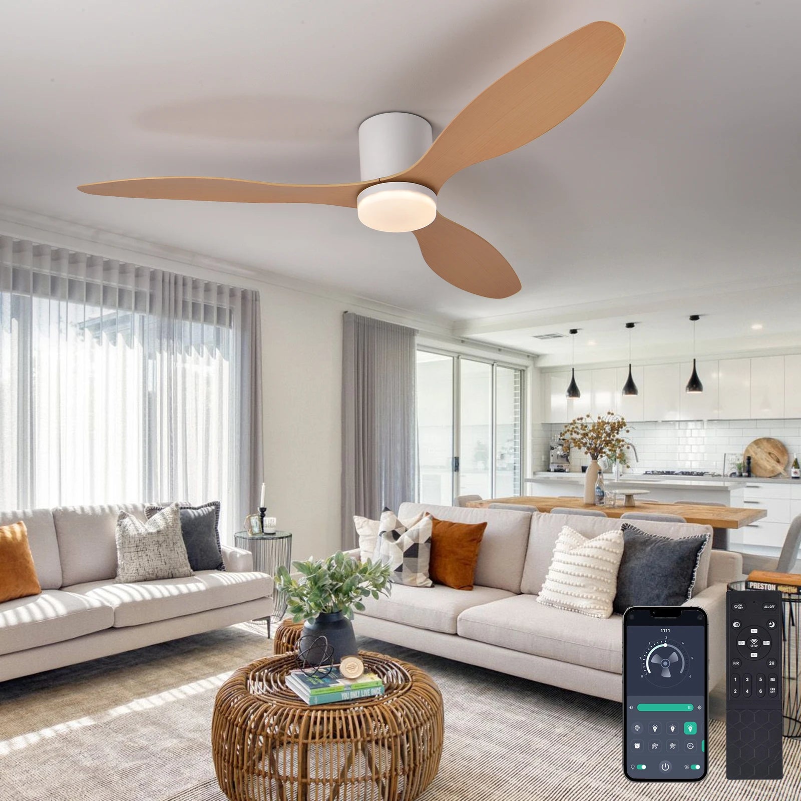 52-Inch Low Profile LED Ceiling Fan Remote Dimmable AC 120-240V Indoor Covered Outdoor