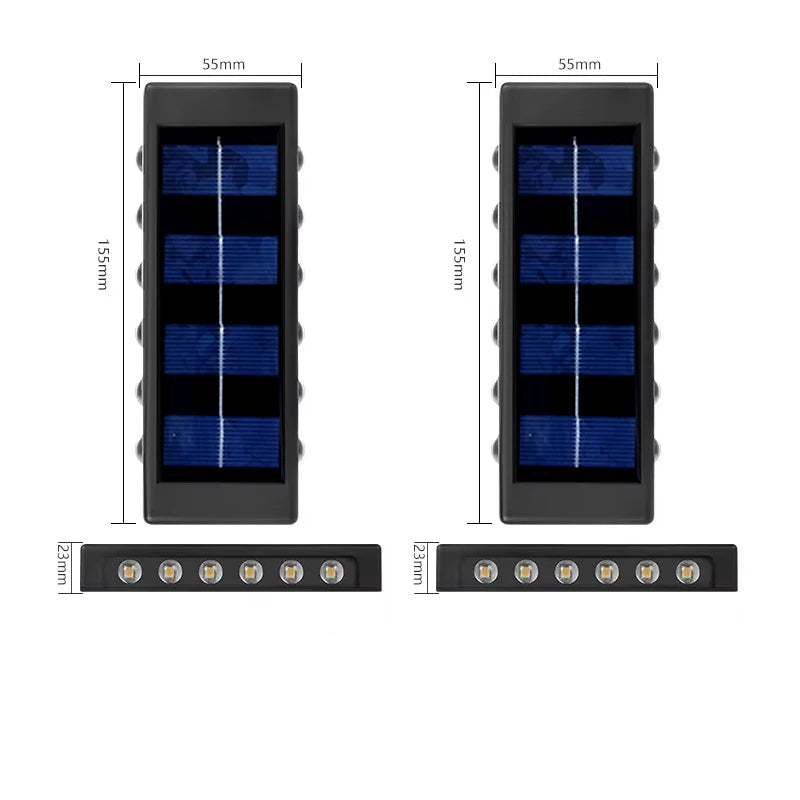Solar LED Outdoor Wall Light Up and Down 2 or 6 LED IP65 Waterproof 600mAh Auto On/Off Warm White Cool White Garden Fence Stair Corridor