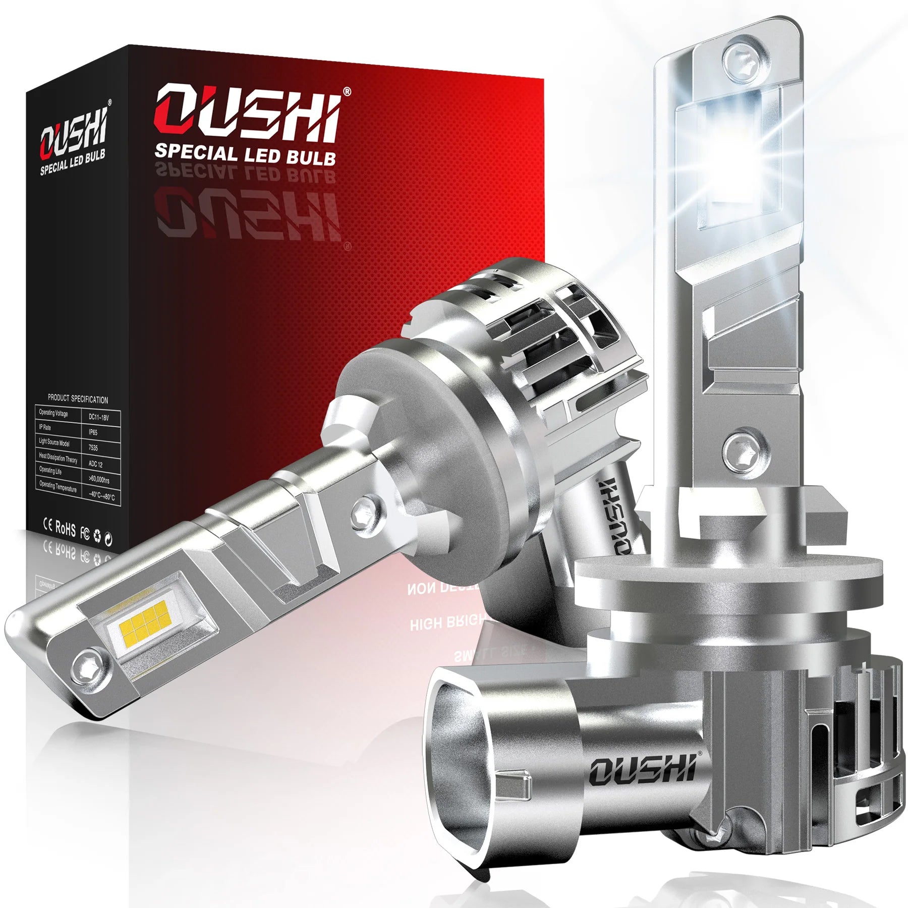H27 881 LED Headlight Bulb 8-SMD7535 20000lm 6500K Turbo Fan DC 12V No Polarity 2-Pack