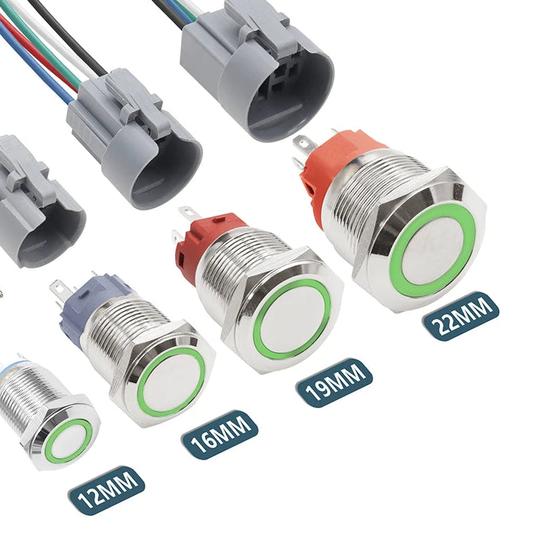IP65 Waterproof Metal Push Button Switch 12mm 16mm 19mm 22mm 3A Copper LED Indicator 12V 24V Momentary Flat Circular Panel Mount