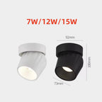 Dimmable COB LED Surface Mounted Downlight 7W 12W 15W Frosted Aluminum CRI 90 25 to 45 Degree Adjustable AC 85-265V Black Kitchen Bedroom