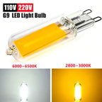 G9 LED COB Glass Bulb 7W 9W 12W 15W 360° CRI 85+ AC 110-220V Warm Cool White