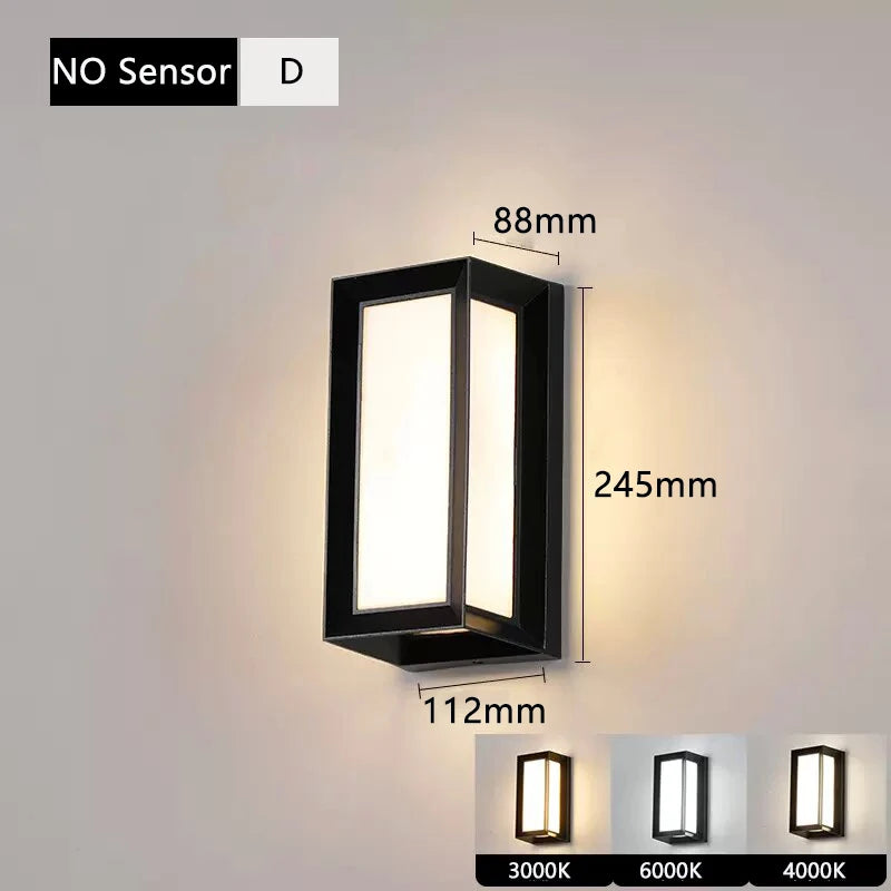 20W IP65 LED Outdoor Wall Lamp Radar Motion Sensor 3-6m AC 85-265V Black Porch Garden