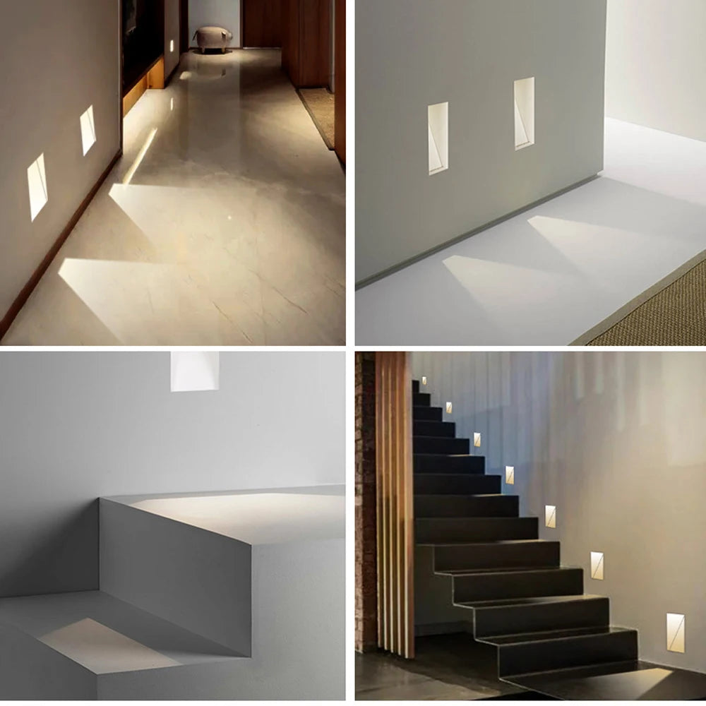 Frameless LED Recessed Step Stair Wall Light 3W PIR Motion Sensor or No Sensor AC 100-240V Warm White Natural White Cool White White Black Indoor