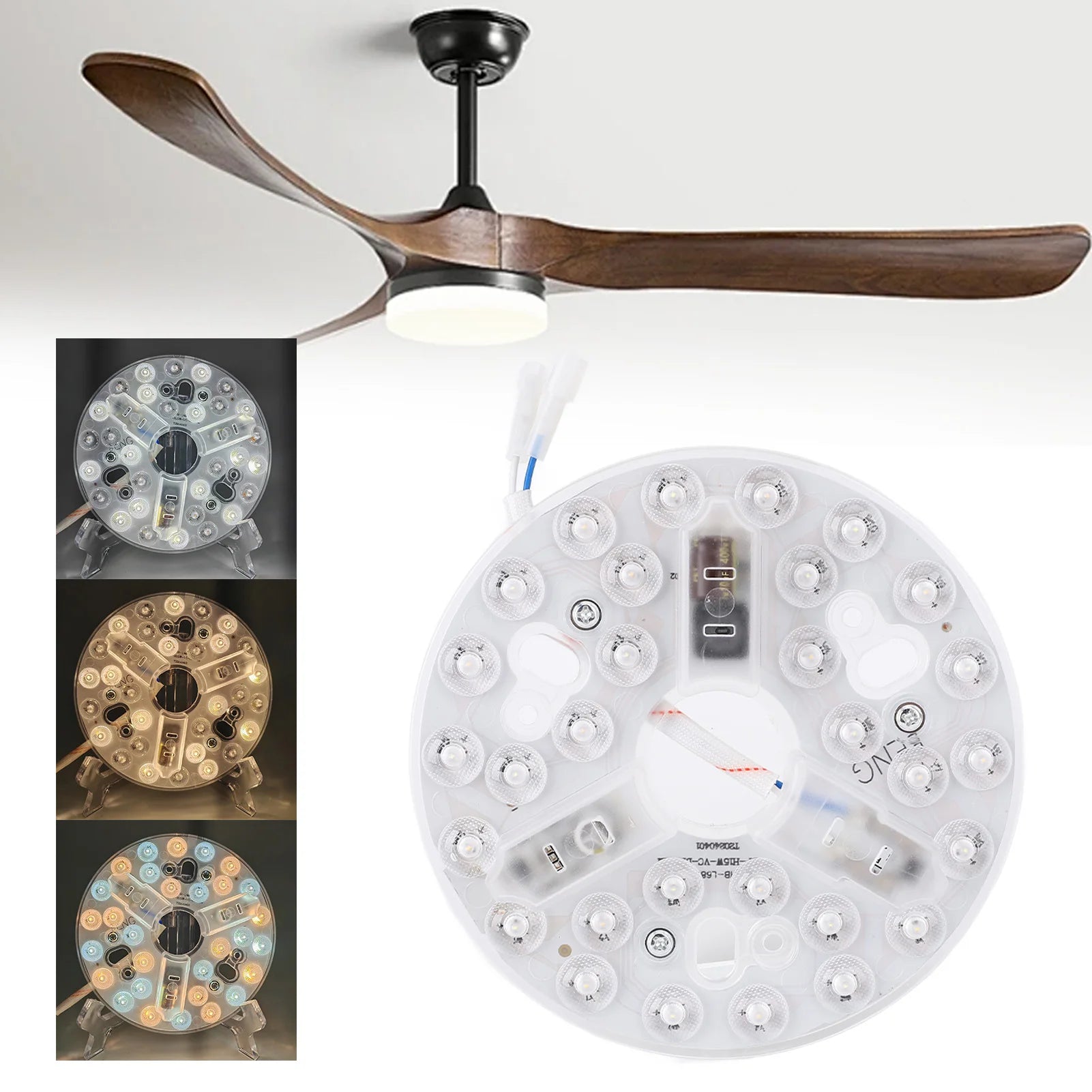5.3-Inch LED Ceiling Fan Light Kit 15W 3-CCT 3000K 4200K 6500K Dimmable AC 95-265V Retrofit
