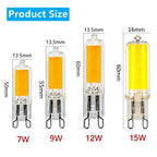 G9 LED COB Glass Bulb 7W 9W 12W 15W 360° CRI 85+ AC 110-220V Warm Cool White