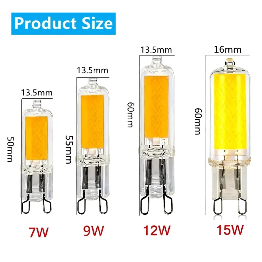 G9 LED COB Glass Bulb 7W 9W 12W 15W 360° CRI 85+ AC 110-220V Warm Cool White