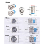 Metal LED Push Button Switch 12 16 19 22mm IP65 Self-Reset Self-Lock 5A 250V CE RoHS CCC