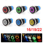 IP65 Waterproof Illuminated Metal Push Button Switch 16mm 19mm 22mm 3A Momentary or Latching LED 3-220V Black Aluminum Alloy 1NO1NC