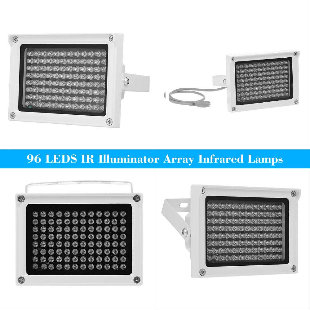 96-LED 850nm IR Infrared Illuminator 12W 10-60m CCTV Night Vision IP65 Auto DC 12V Aluminum