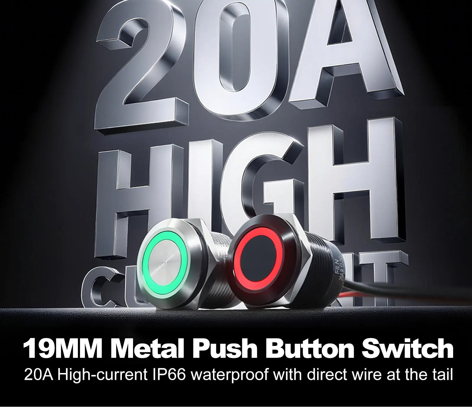 IP66 Waterproof Stainless Steel Push Button Switch 19mm 22mm 20A Momentary or Latching LED 12V 24V 110V 220V 20cm Wire 5 Colors