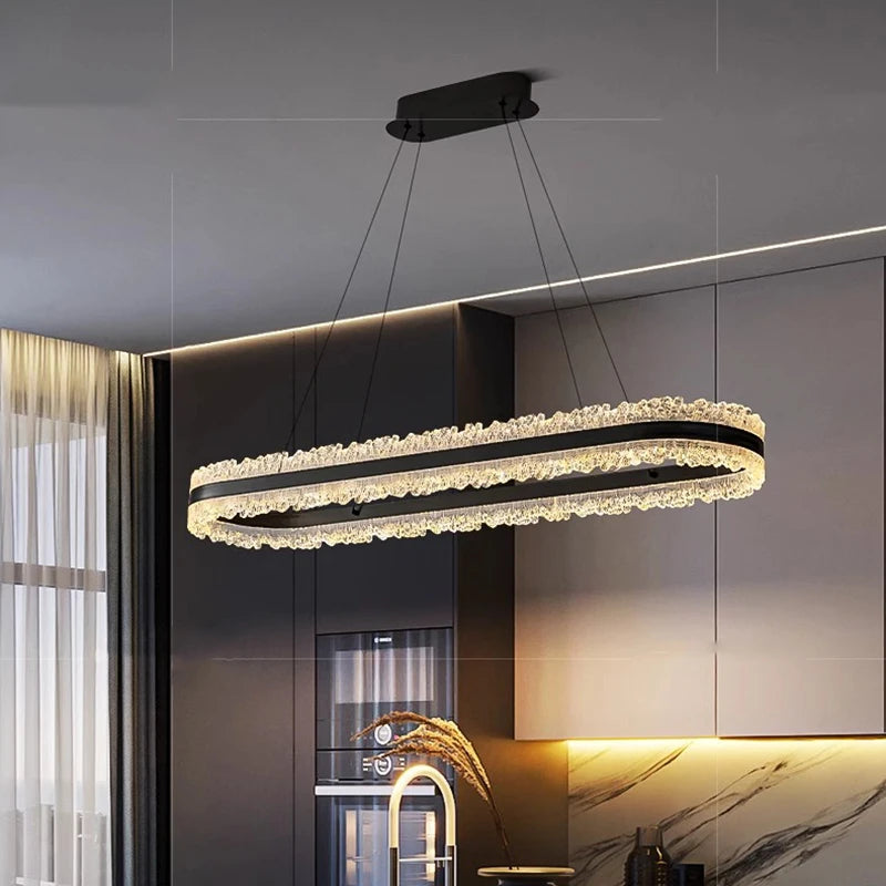 Modern Linear LED Strip Pendant Chandelier 90cm 110cm Ironware Acrylic Dimmable AC 90-240V