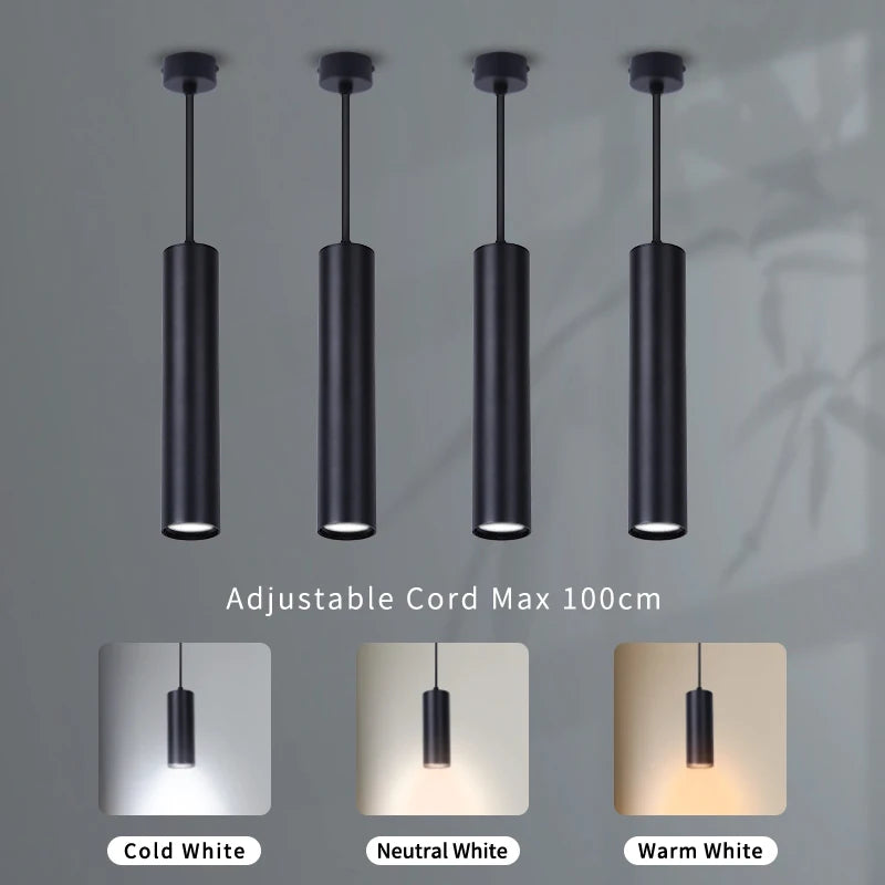 Modern Aluminum LED Pendant Light 10W 15W Long Tube 6x16cm 6x30cm AC 110-265V Black