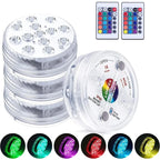 IP68 Submersible LED Pool Light 10 LED RGB 16 Colors Remote Control Battery Powered 2.4W Vase Fish Tank Pond Party 7x7x2.8cm