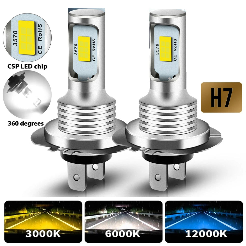 H4 H7 H8 H9 H11 9005 9006 LED Headlight Bulb 3570 CSP 20000lm 80W IP68 DC 12-24V 2-Pack
