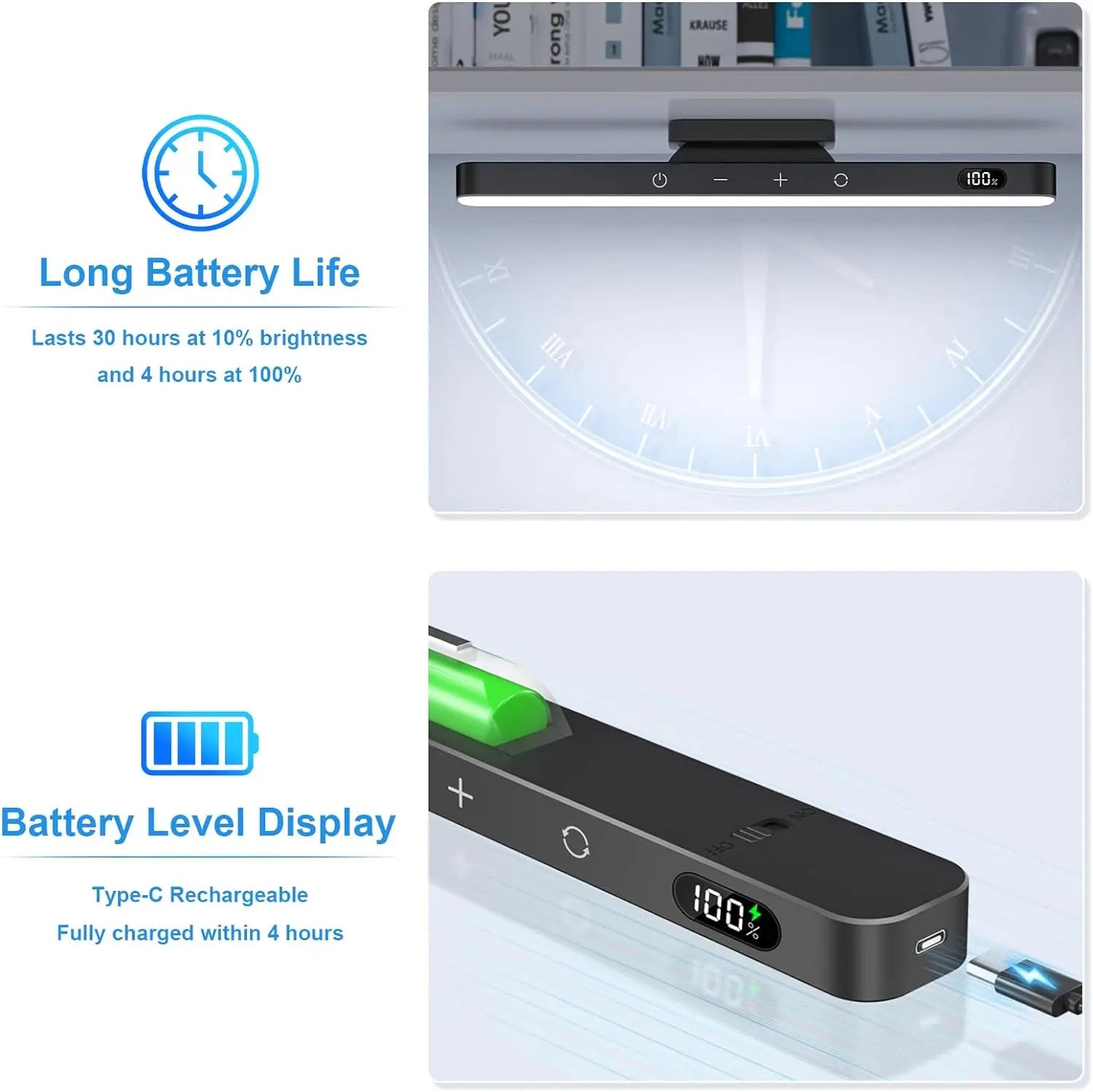 Rechargeable LED Light Bar 5W 120 LEDs 3-Color 5-Brightness Magnetic USB 2500mAh 300mm