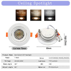3-CCT LED Recessed Downlight 3000K 4000K 6500K Dial Switch AC 110-240V 1-10 Pack