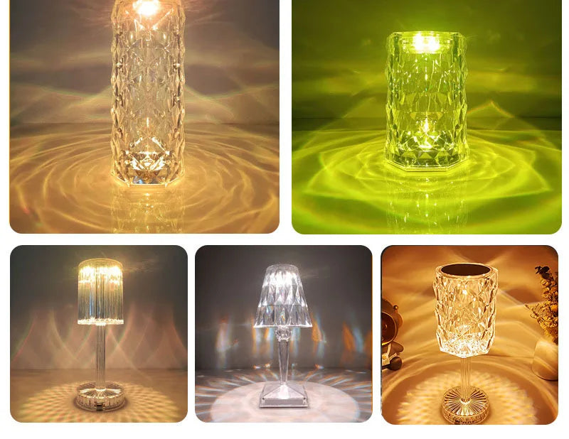 Crystal Rose LED Desk Lamp USB Rechargeable 5W Touch Switch 3 Color Temperatures ABS Acrylic Bedroom Bedside Night Light