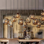 Modern Glass Iron Pendant Chandelier 3-21 Heads Round Linear Black Silver Gold AC 90-265V