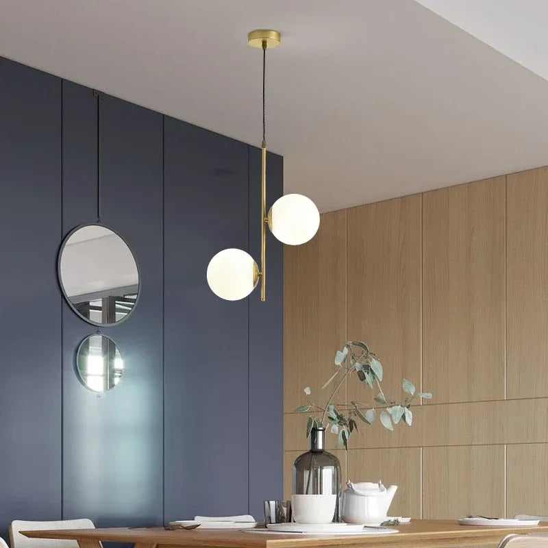 Nordic Glass Ball LED Pendant Chandelier 2 or 3 Heads G4 12cm Ball Black Gold AC 85-265V