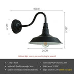 Vintage Iron IP65 Outdoor LED Wall Lamp E26 E27 D24-30cm Black Archaize Silver Gold AC 90-260V