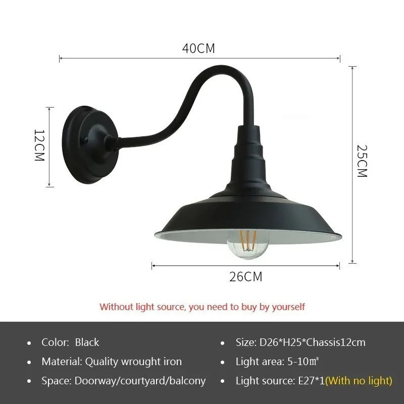 Vintage Iron IP65 Outdoor LED Wall Lamp E26 E27 D24-30cm Black Archaize Silver Gold AC 90-260V
