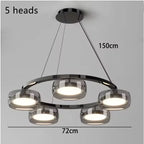 Nordic Multi-Head Glass Pendant Lamp 3 4 5 6 Heads 45-90W 3-Color Switchable AC 90-265V