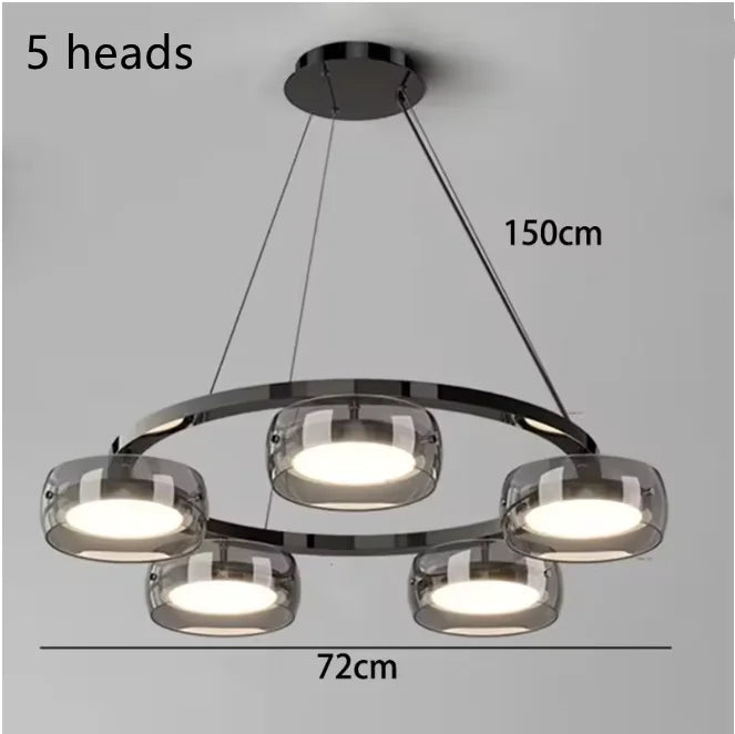 Nordic Multi-Head Glass Pendant Lamp 3 4 5 6 Heads 45-90W 3-Color Switchable AC 90-265V