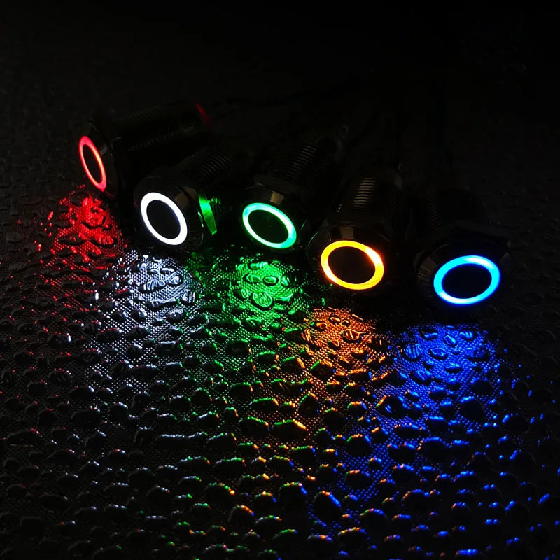 IP65 LED Metal Push Button Switch 12mm 16mm 19mm 22mm 1-3A Momentary Latching 3-220V 5 Colors
