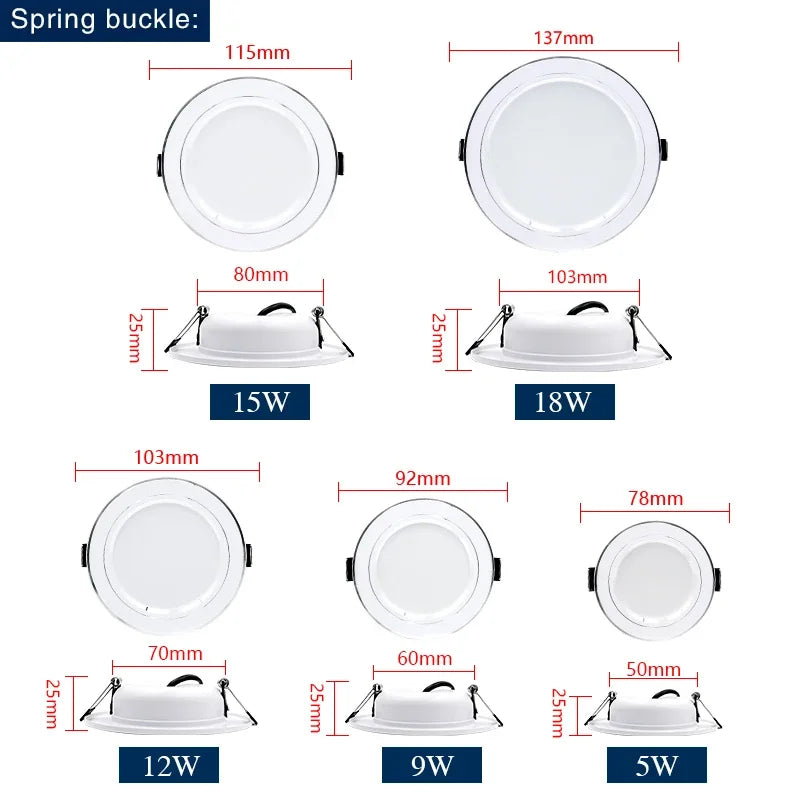 LED Recessed Downlight 5W 9W 12W 15W 18W Epistar DC12V DC24V AC110-220V White Silver Gold
