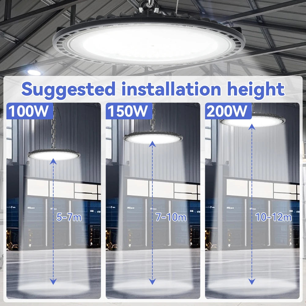 UFO LED High Bay Light 100W 150W 200W SMD2835 IP66 110-120lm/W 6000K AC 110-265V Warehouse
