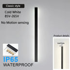 IP65 Motion Sensor LED Outdoor Linear Wall Lamp 20W to 62W Black Iron Baked Aluminum AC 85-265V Garden Villa Porch 21.7in to 78.7in