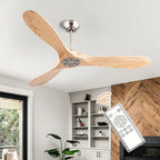 42 52 60 Inch Solid Wood Ceiling Fan No Light Remote Control 6-Speed DC Motor 85-265V