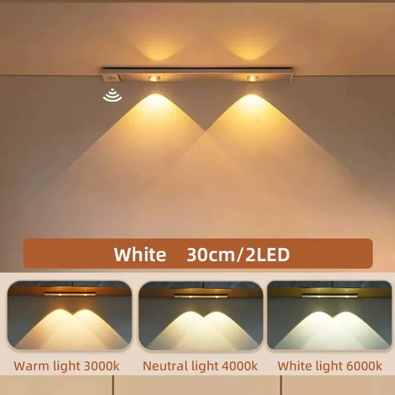 Ultra Thin Rechargeable LED Under Cabinet Light Motion Sensor 3 Color Temperatures Dimmable Magnetic USB Type-C 20cm to 50cm Kitchen Wardrobe