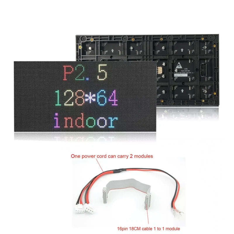P2.5 128x64 Indoor Full-Color LED Module 320x160mm SMD2121 1/32 Scan ≥1920Hz HUB75 600nit
