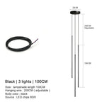 Modern Linear LED Chandelier Pendant Light 3 Head Black Brushed Aluminum Adjustable Wire Dining Room Kitchen Island
