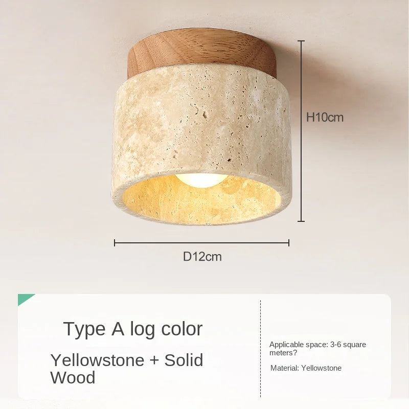Japanese Style Stone Wood LED Ceiling Light E26 Single Head Surface Mounted Dimmable Knob Switch AC 90-260V D12cm x H10cm Living Room