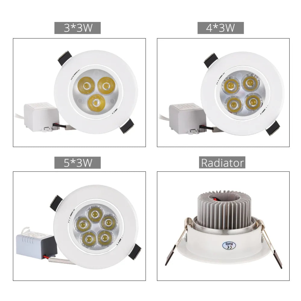LED Recessed Downlight 9W 12W 15W 21W Aluminum 30 Degree Dimmable Knob Switch AC 110V 220V Warm White Natural White Cool White White 68-75mm Cutout