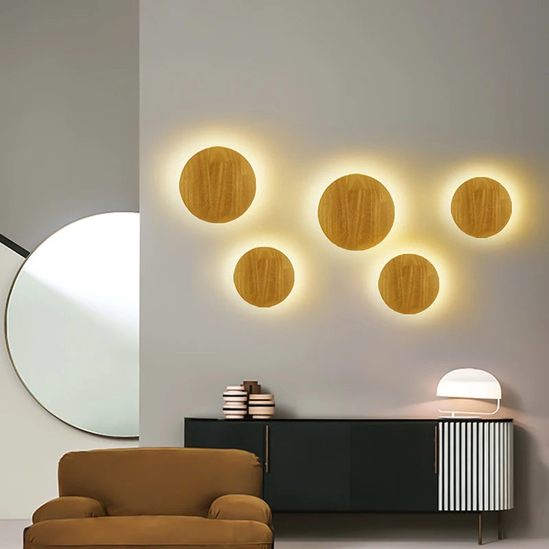 Nordic Circular Wooden LED Wall Light Up Down Integrated LED AC 90-260V Bedroom Staircase