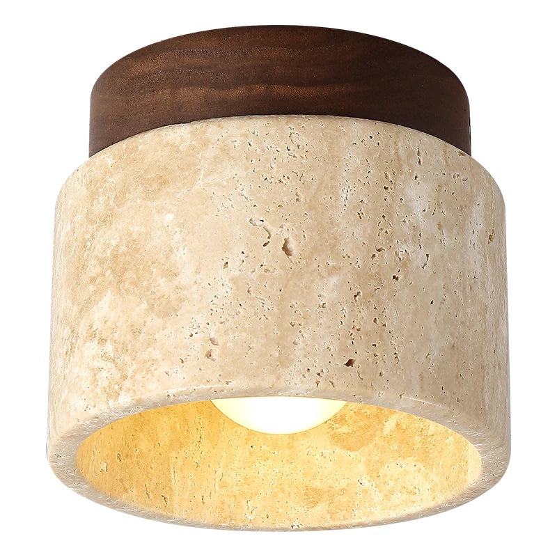 Japanese Style Stone Wood LED Ceiling Light E26 Single Head Surface Mounted Dimmable Knob Switch AC 90-260V D12cm x H10cm Living Room