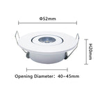 Mini Dimmable LED Recessed Downlight 1W 3W 52mm 45° CRI 80+ IP52 AC 85-265V 6 Pack