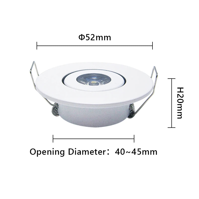 Mini Dimmable LED Recessed Downlight 1W 3W 52mm 45° CRI 80+ IP52 AC 85-265V 6 Pack