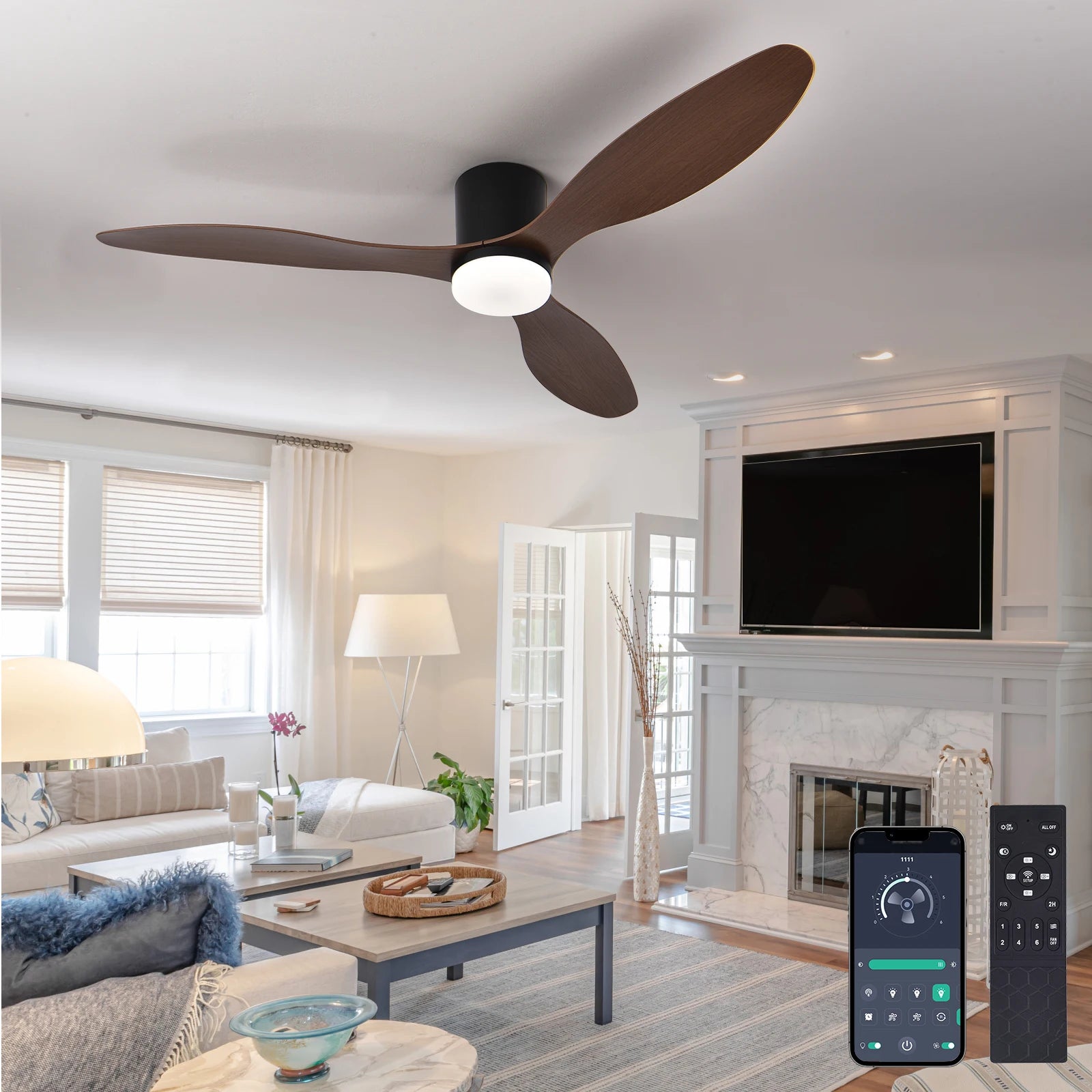 52-Inch Low Profile LED Ceiling Fan Remote Dimmable AC 120-240V Indoor Covered Outdoor