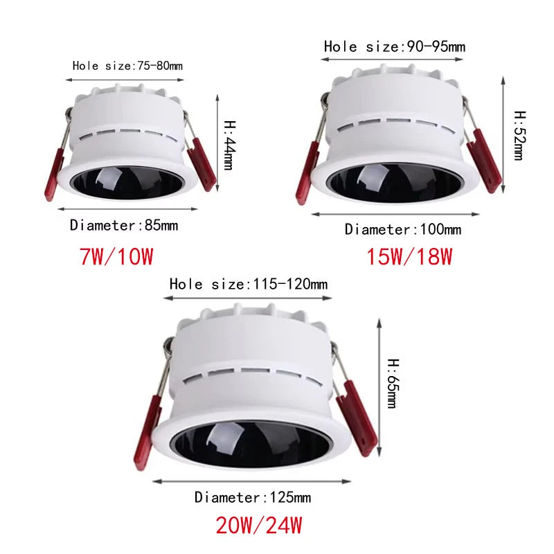 Dimmable COB LED Recessed Ceiling Downlight 7W 10W 12W 15W 18W 25W Anti-Glare