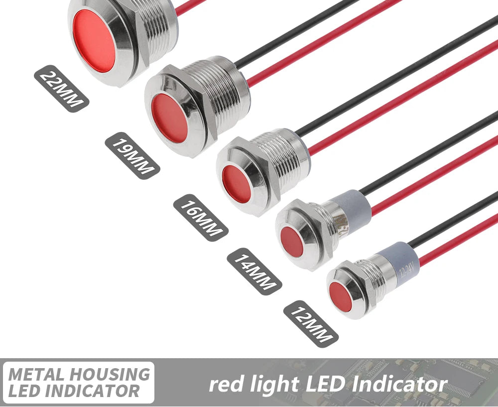 IP65 Waterproof Metal LED Indicator Pilot Light Copper 6mm 8mm 10mm 12mm 14mm 16mm 19mm 22mm 3V 12V 24V Signal Lamp Panel Mount