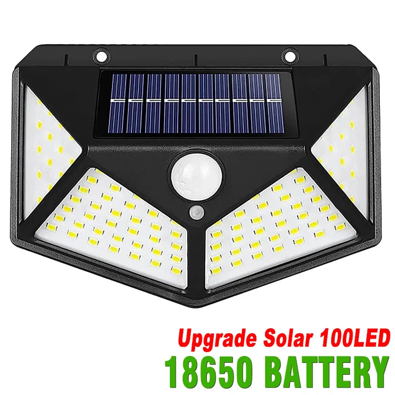 Solar LED Outdoor Wall Light 100 LED PIR Motion Sensor IP65 Waterproof 4-Mode Garden